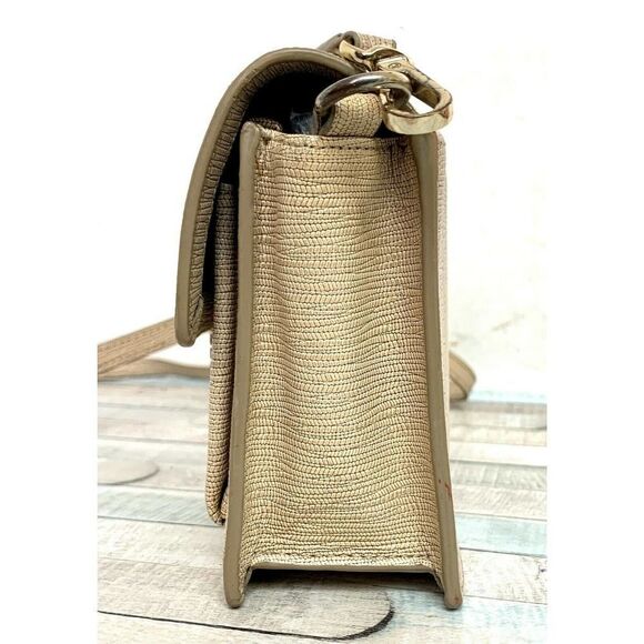 Cole Haan COATED BEIGE GENUINE LEATHER FLAP SMALL X-BODY SHOULDER BAG MESSENGER - Picture 3 of 11